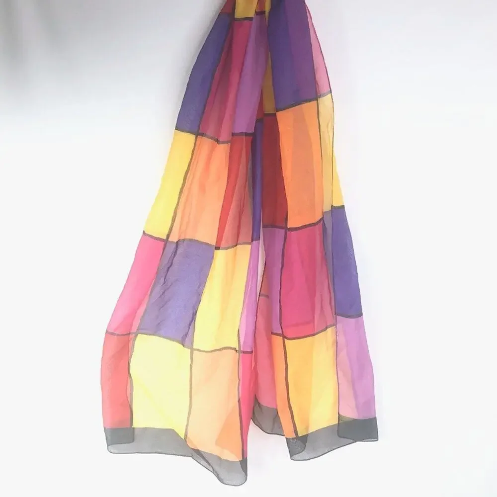 Vintage Sheer Color Block Sheer Accent Scarf